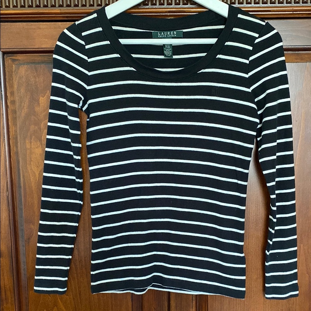 Ralph Lauren Vintage Breton French Sailor white on black stripe long sleeve tee